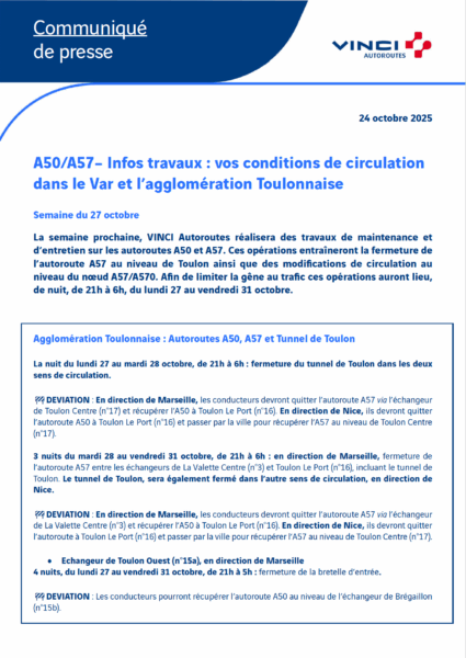 Conditions de circulation semaine du 27/10